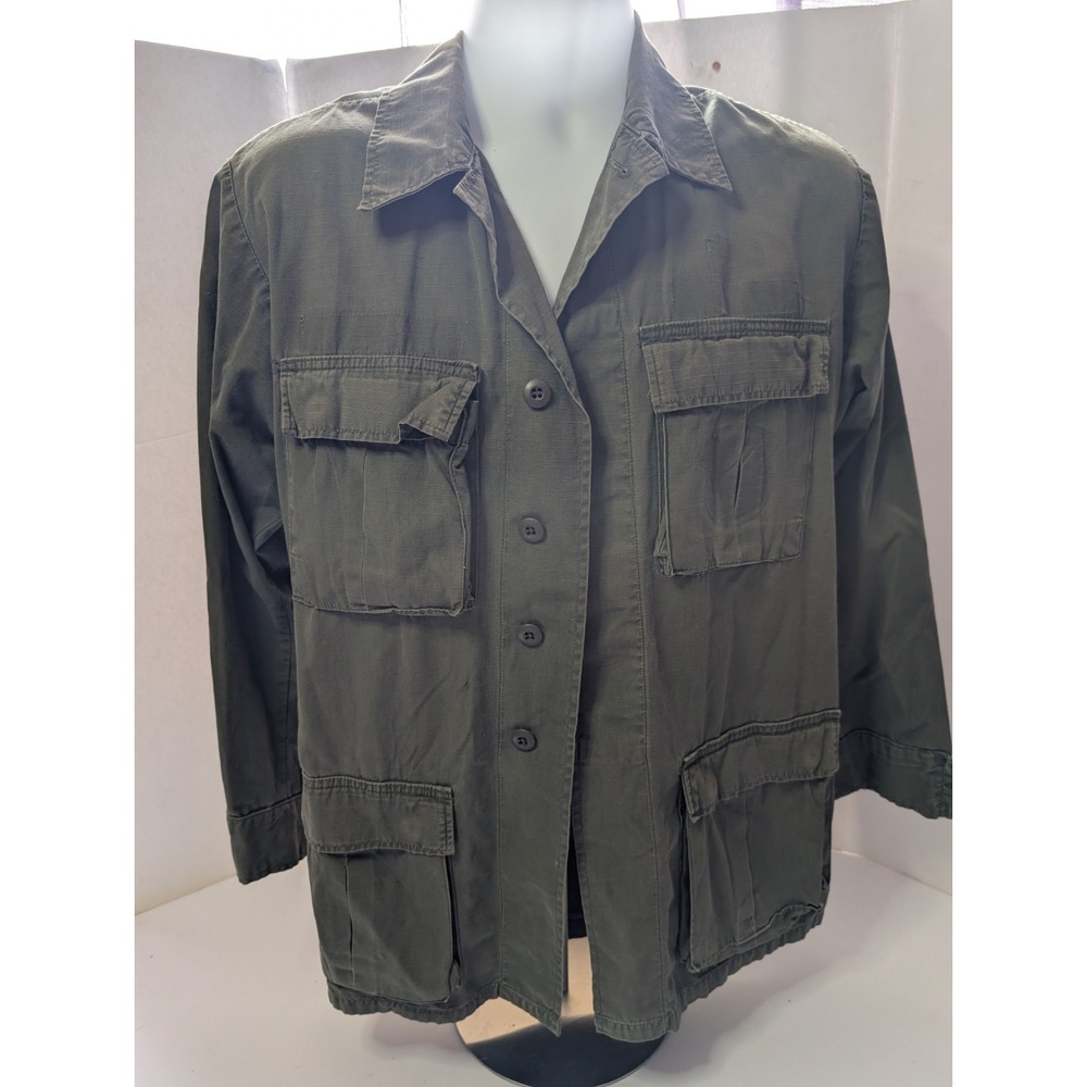US Army Button Up Field Shirt Olive Green Pocket Men's Medium Vintage